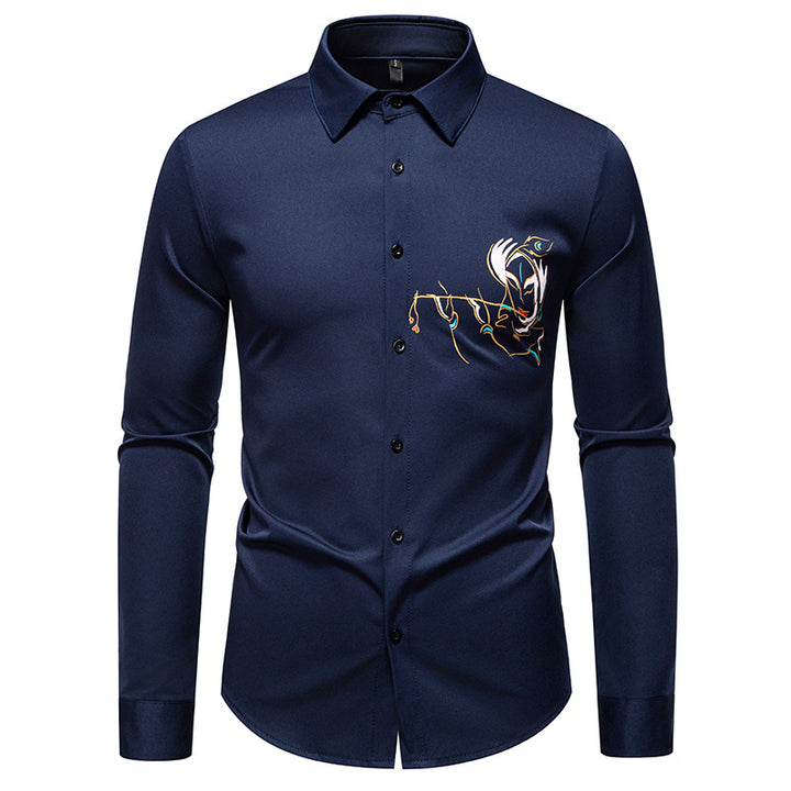 Men's Slim-Fit Business Shirt with elaborate chest embroidery and Kent collar Mune Fashion