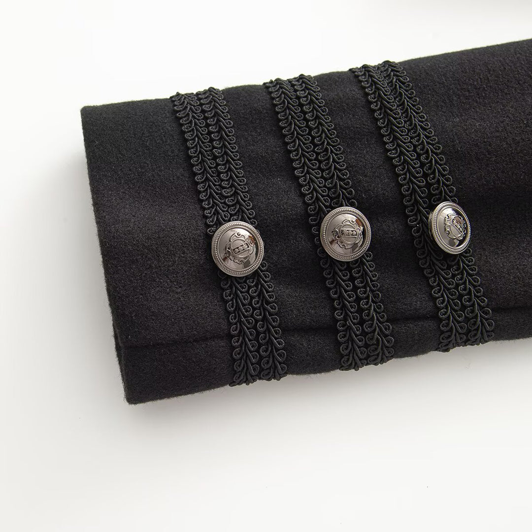 Women's short jacket in hussar style with stand-up collar, decorative cords and metal button placket Mune Fashion