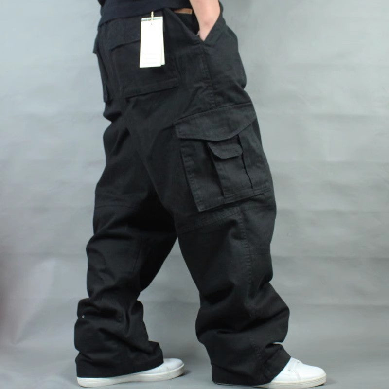Men's Wide Utility Cargo Pants made of Cotton Canvas with Multiple Pockets and Drawstring Waist Mune Fashion