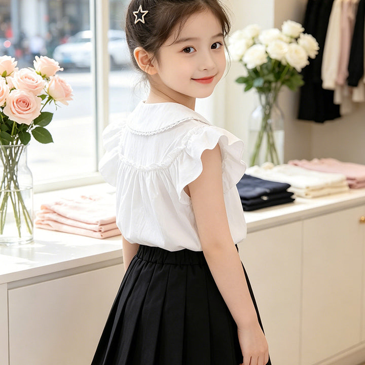 Girls elegant blouse with lace collar and ruffle details Mune Fashion