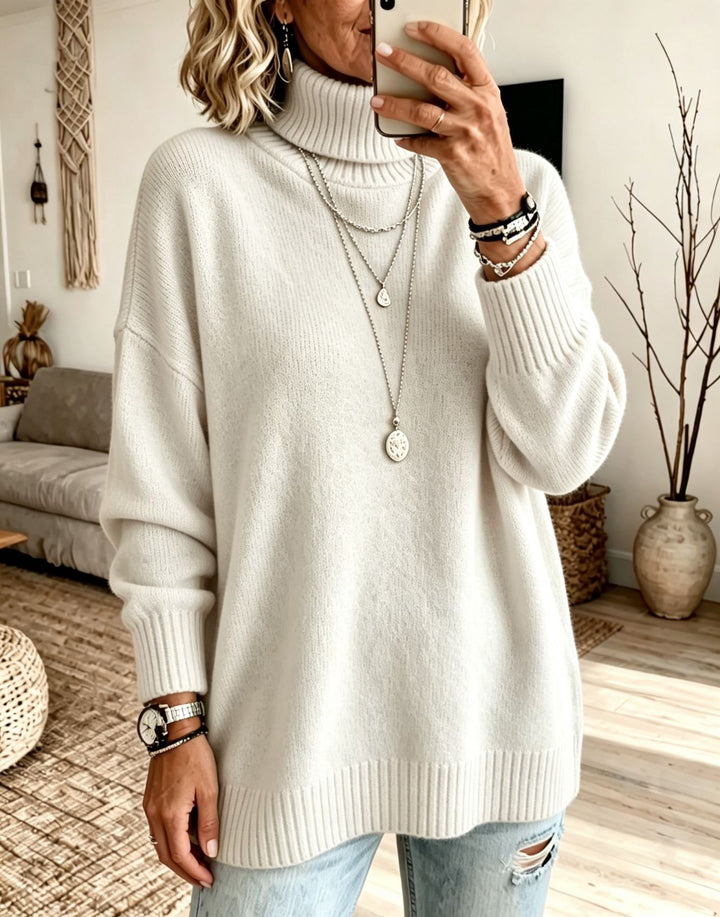 Women's Oversize Rollneck Sweater made of fine knit with ribbed cuffs and dropped shoulders Mune Fashion
