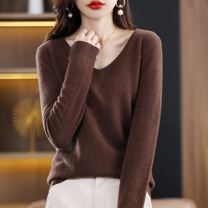 Ladies V-neck pullover in cashmere look with casual fit and ribbed cuffs Mune Fashion