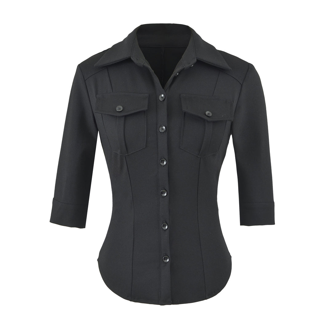 Women's fitted shirt blouse with chest pockets and fitted darts Mune Fashion