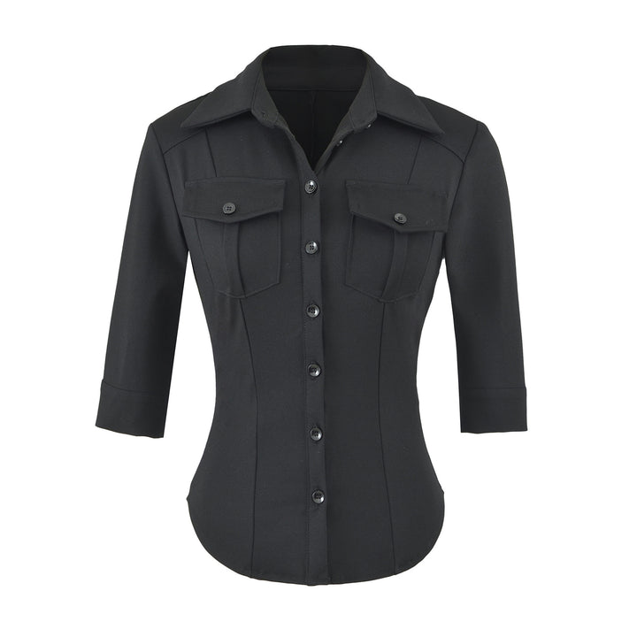 Women's fitted shirt blouse with chest pockets and fitted darts Mune Fashion