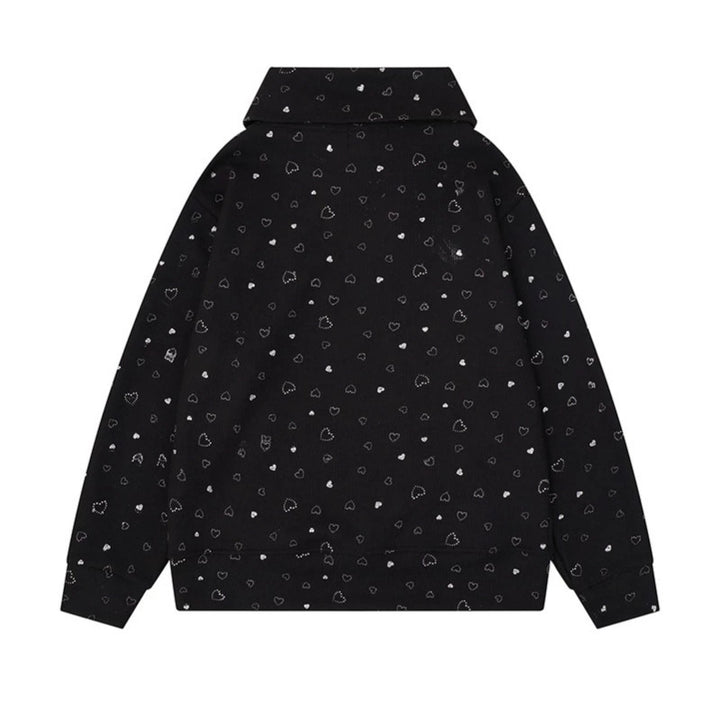 Women’s oversized sweatshirt with asymmetrical stand-up collar, kangaroo pocket and musical heart embroidery Mune Fashion