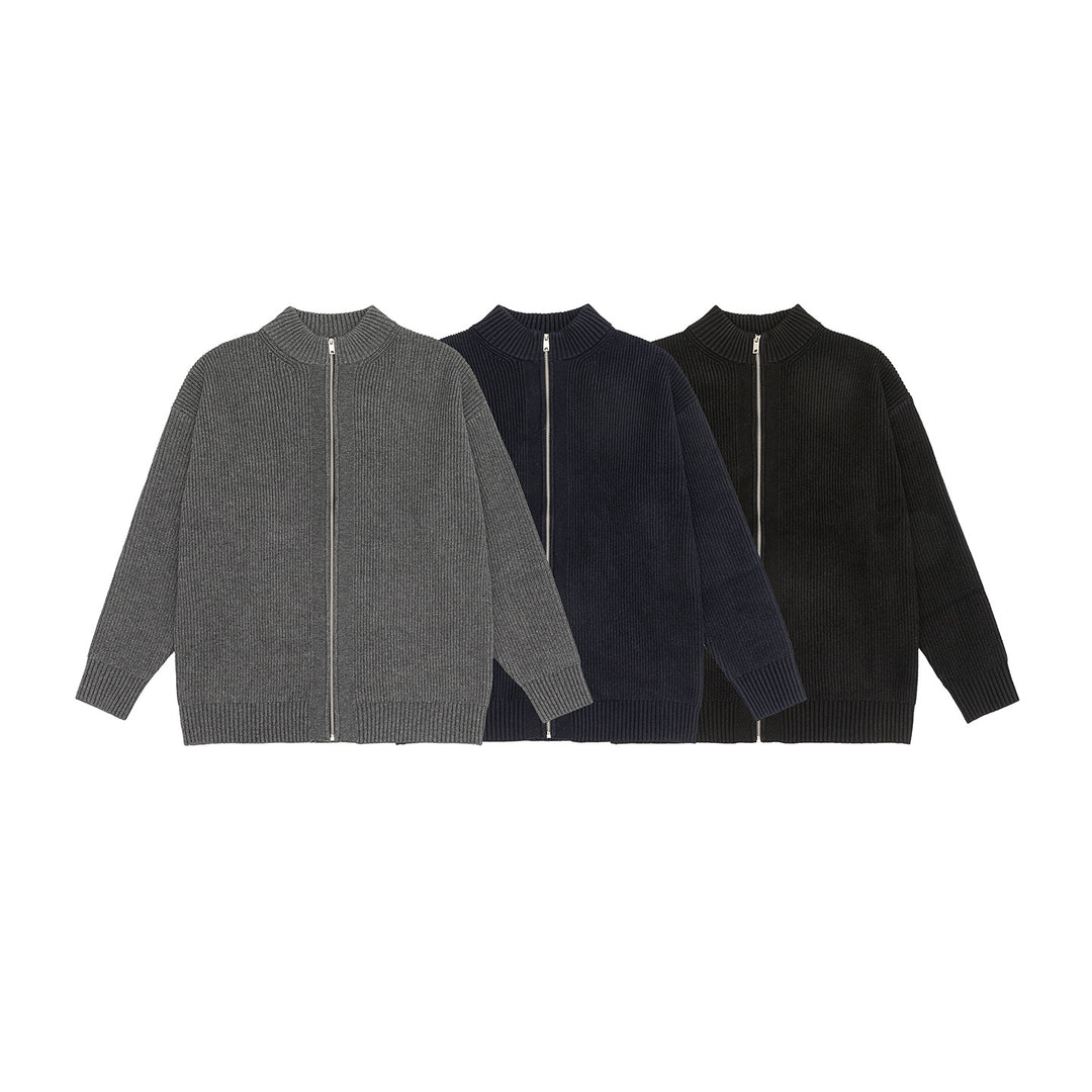 Women Oversize Cardigan with Full Zipper and Stand-Up Collar Mune Fashion