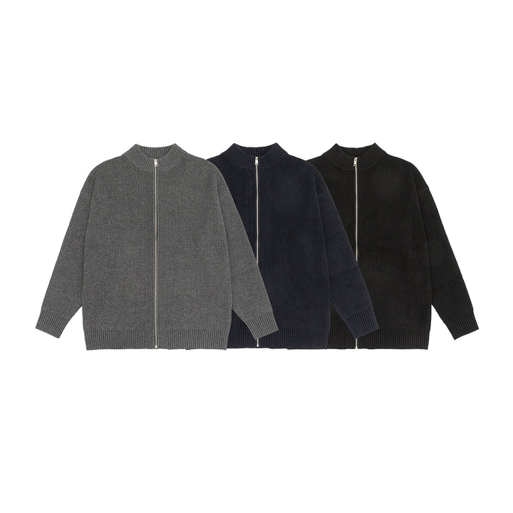 Women Oversize Cardigan with Full Zipper and Stand-Up Collar Mune Fashion