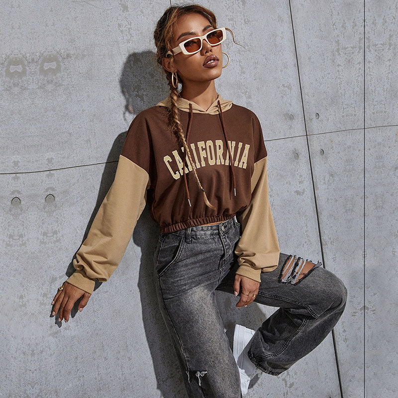 Women Fashionable cropped Hoodie with color block Mune Fashion