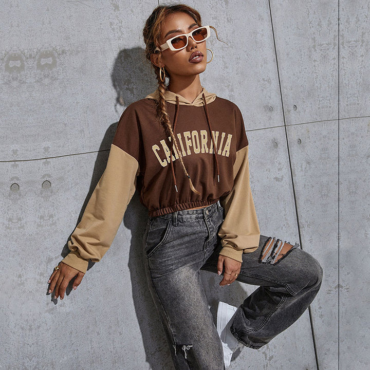 Women Fashionable cropped Hoodie with color block Mune Fashion