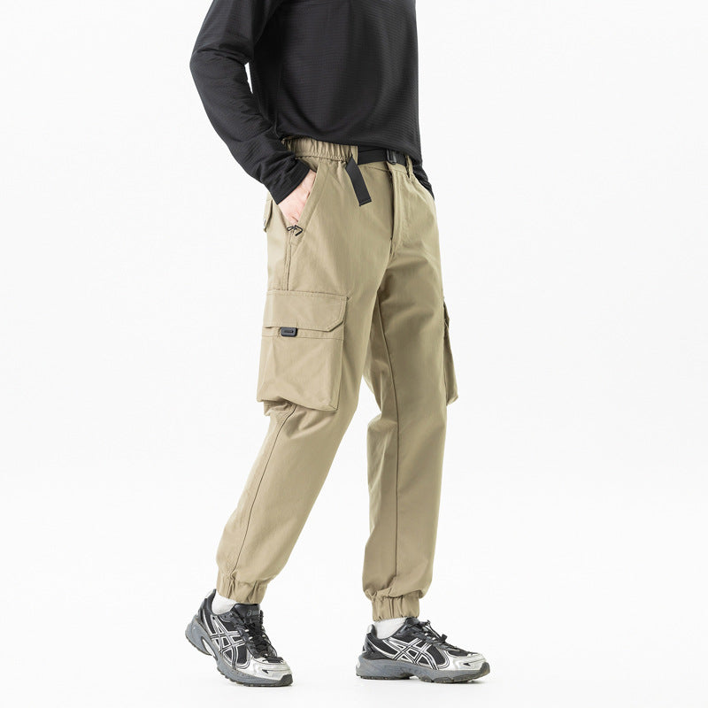 Men's Lightweight Outdoor Cargo Pants in Jogger Style with Integrated Web Belt and Elastic Ankle Mune Fashion