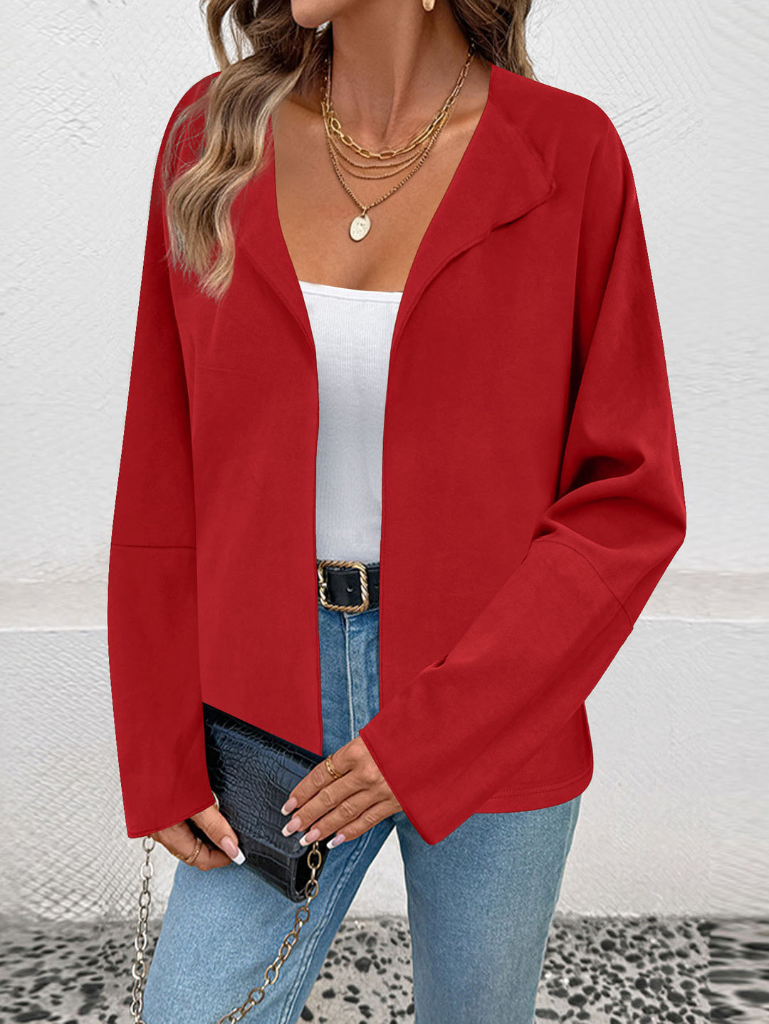 Women Lightweight Open Blazer with Draped Lapels and Wide Sleeves Mune Fashion