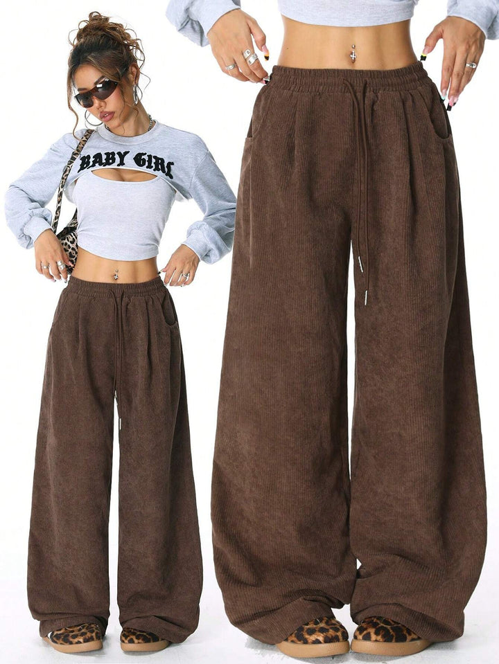 Women's Wide-Leg High-Waist Corduroy Lounge Pants Mune Fashion