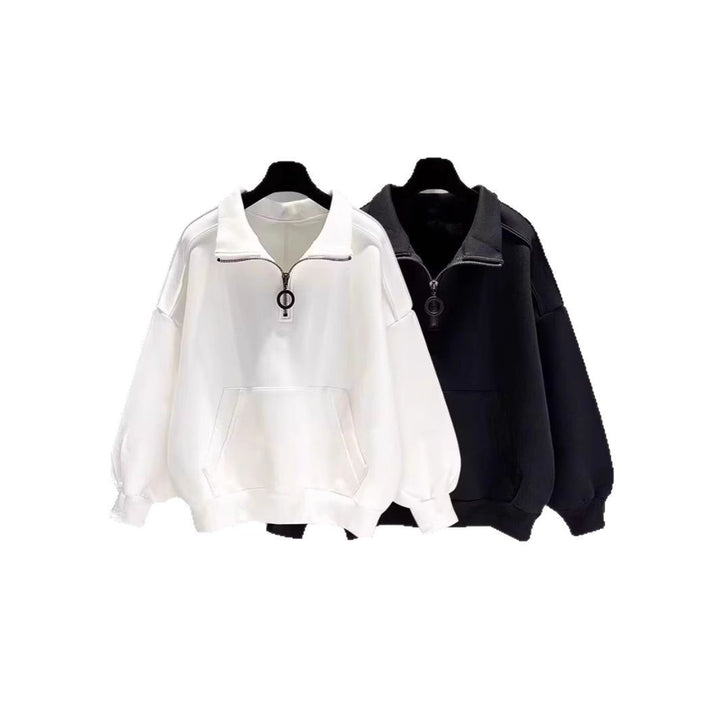 Women's Sporty High Collar Sweater with Zipper Mune Fashion