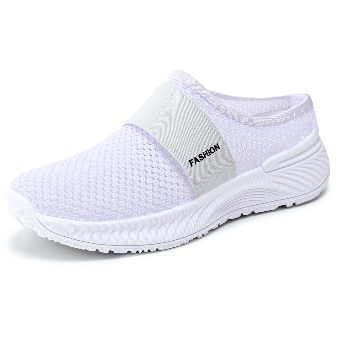 Women's breathable knit slippers with elastic mid-strap and shock-absorbing wave sole Mune Fashion