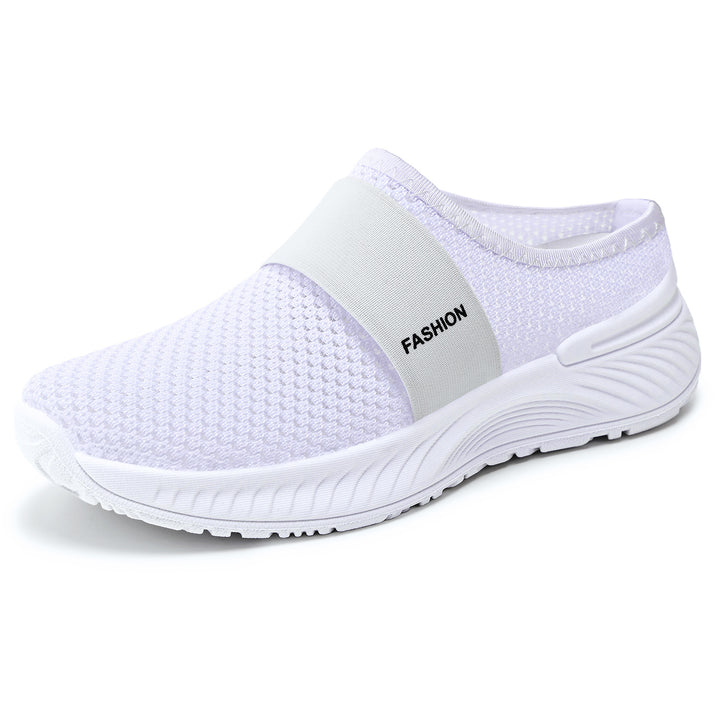 Women's breathable knit slippers with elastic mid-strap and shock-absorbing wave sole Mune Fashion