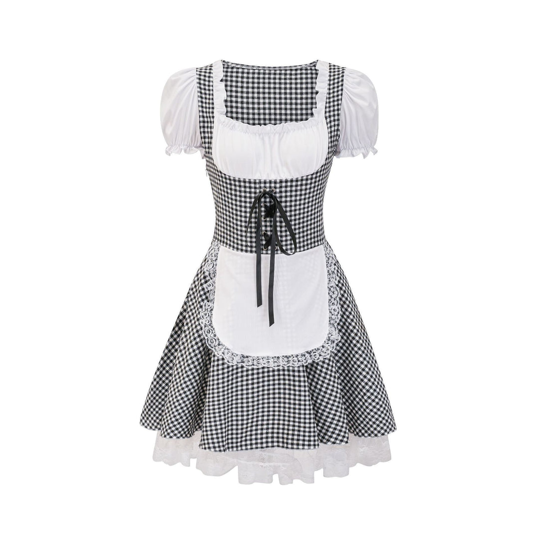 Women's Trachten dress in Vichy style with puff sleeves, lace-up corset, and lace apron Mune Fashion