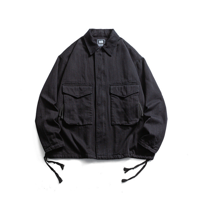 Men's Boxy Utility Blouson Jacket made of canvas with patch pockets and drawstring hem Mune Fashion