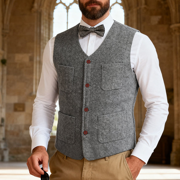 Men's wool vest with V-neck and patch pockets Mune Fashion