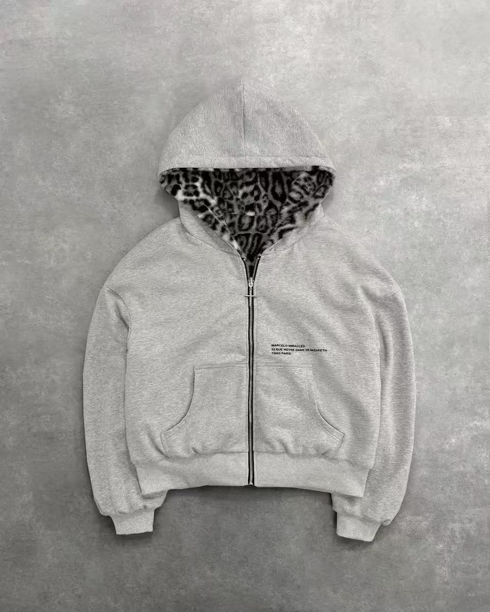 Unisex hooded sweatshirt jacket with faux fur lining, cropped cut and cross zipper Mune Fashion