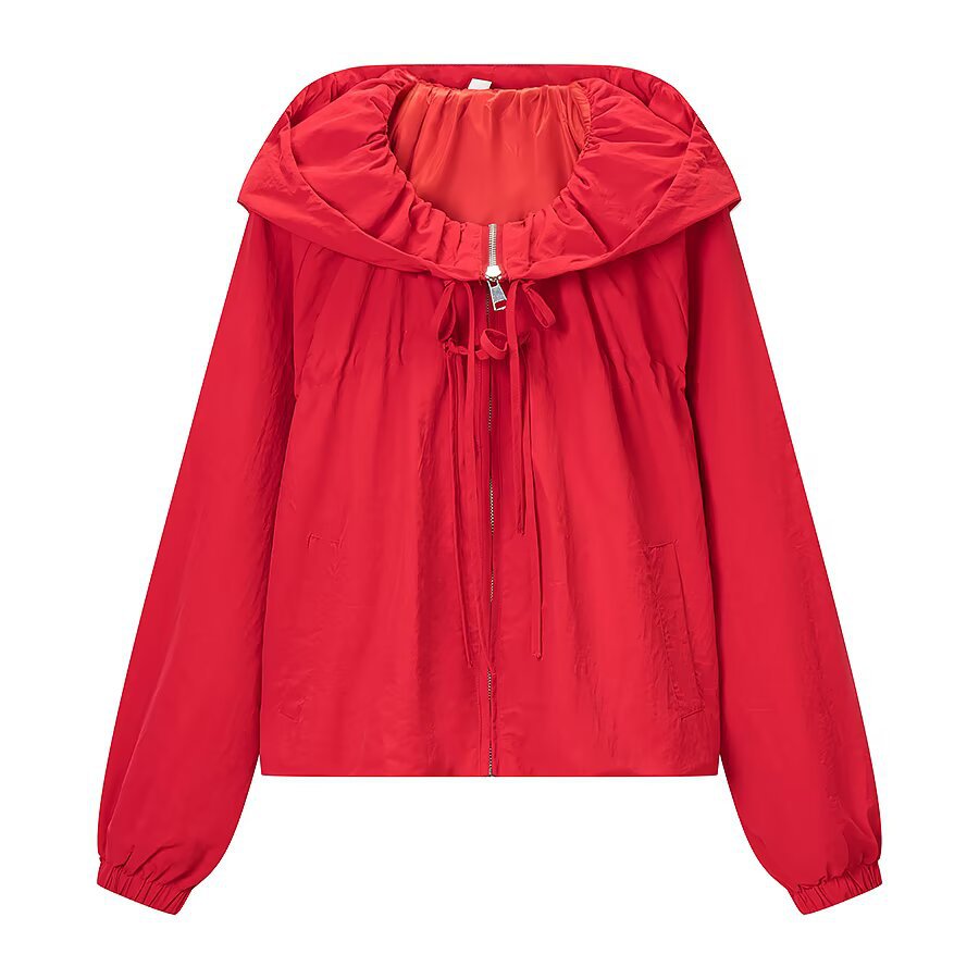 Women's Lightweight Hooded Windbreaker with Drawstring, Cropped Cut and Elastic Cuffs Mune Fashion