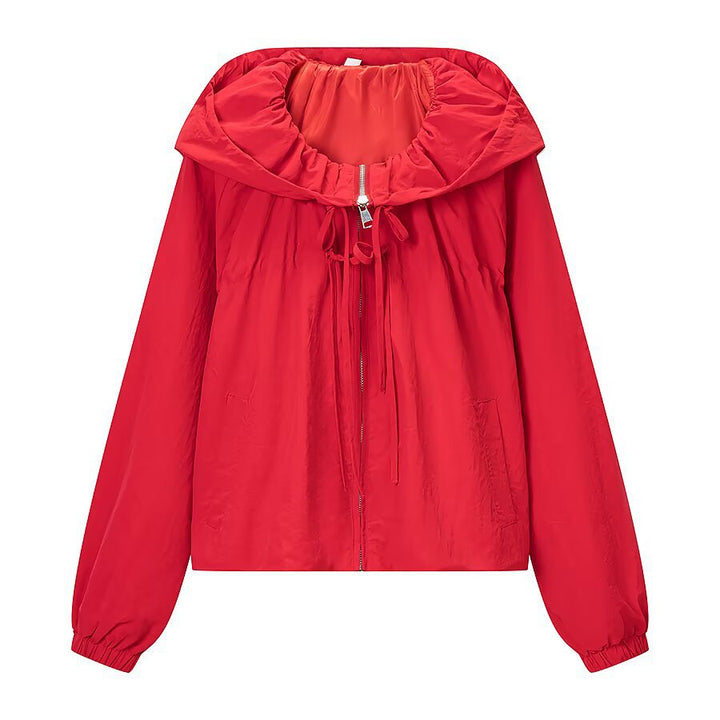 Women's Lightweight Hooded Windbreaker with Drawstring, Cropped Cut and Elastic Cuffs Mune Fashion