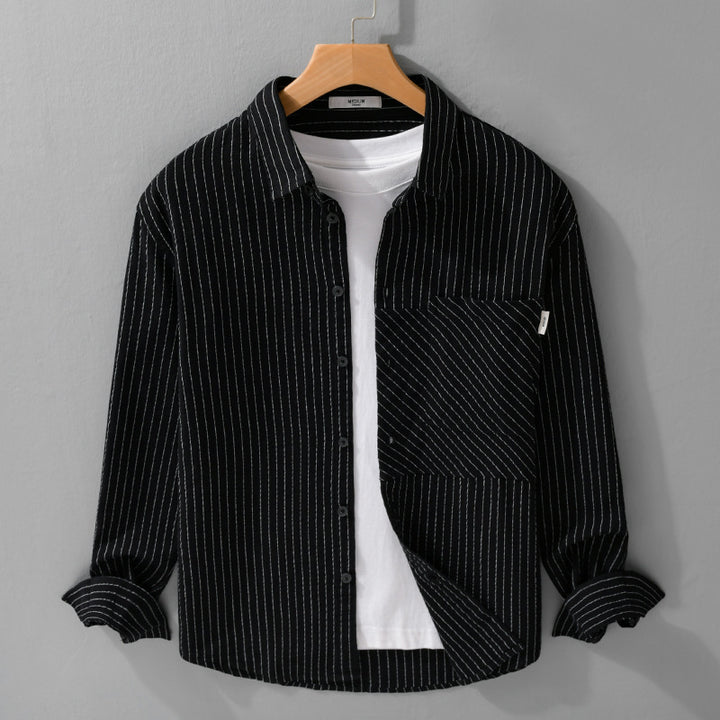 Men's pinstriped shirt in relaxed fit with diagonal chest patch Mune Fashion