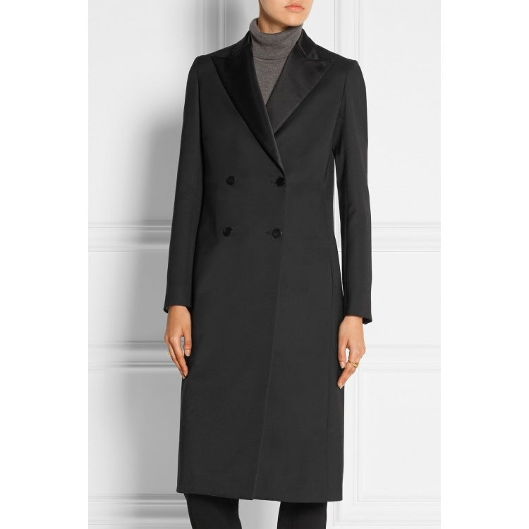 Women's tailored long coat in tuxedo look with shawl collar Mune Fashion