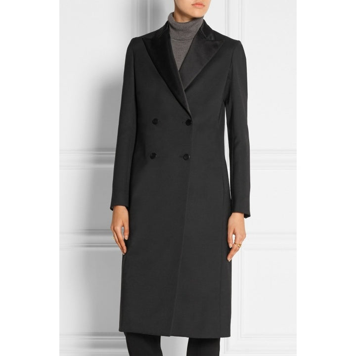 Women's tailored long coat in tuxedo look with shawl collar Mune Fashion