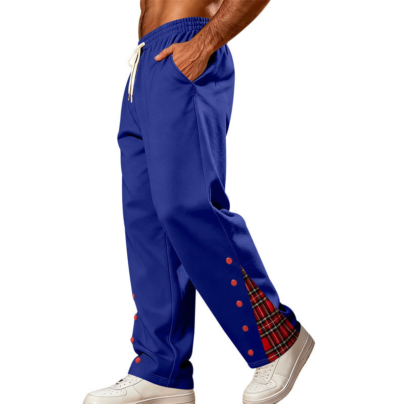 Men's Loose Jogging Pants with Check Insert and Snap Button Details Mune Fashion