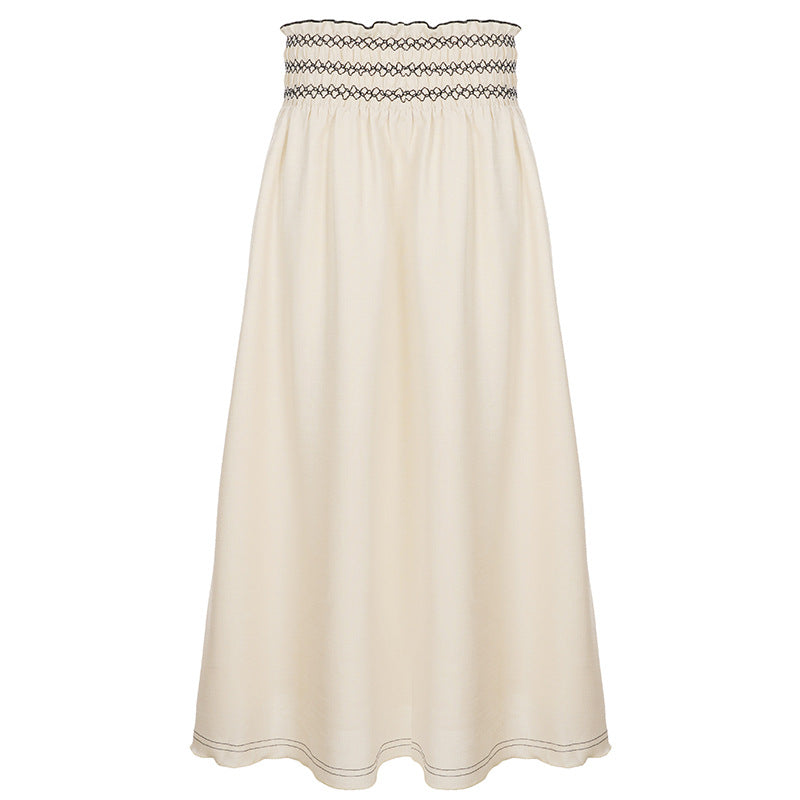 Women's midi skirt with shirred high waist and flared A-line Mune Fashion