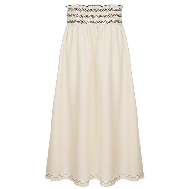 Women's midi skirt with shirred high waist and flared A-line Mune Fashion
