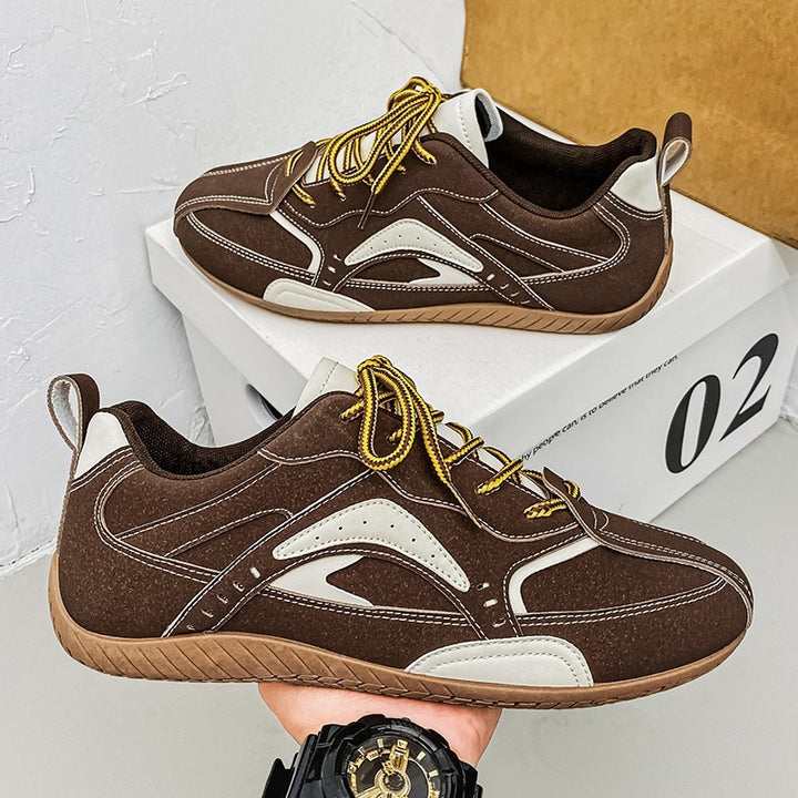 Unisex lightweight retro casual sneakers with suede-like upper material, padded entry, and flexible rubber outsole Mune Fashion
