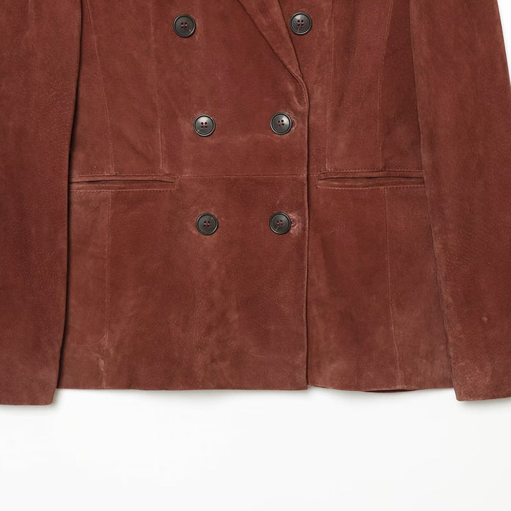 Women's cropped double-breasted velvet blazer with fitted silhouette and piped pockets Mune Fashion