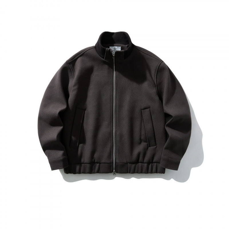 Unisex Boxy-Wool Blend Jacket with Stand-Up Collar and Elastic Hem Mune Fashion