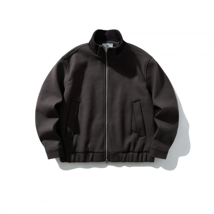 Unisex Boxy-Wool Blend Jacket with Stand-Up Collar and Elastic Hem Mune Fashion