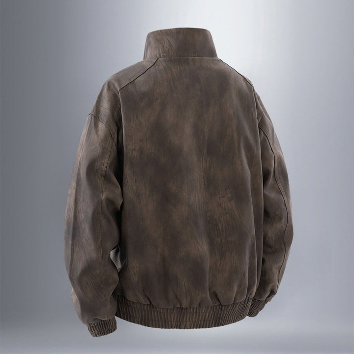 Men's utility Harrington jacket in leather look with multiple pockets and elastic hem Mune Fashion