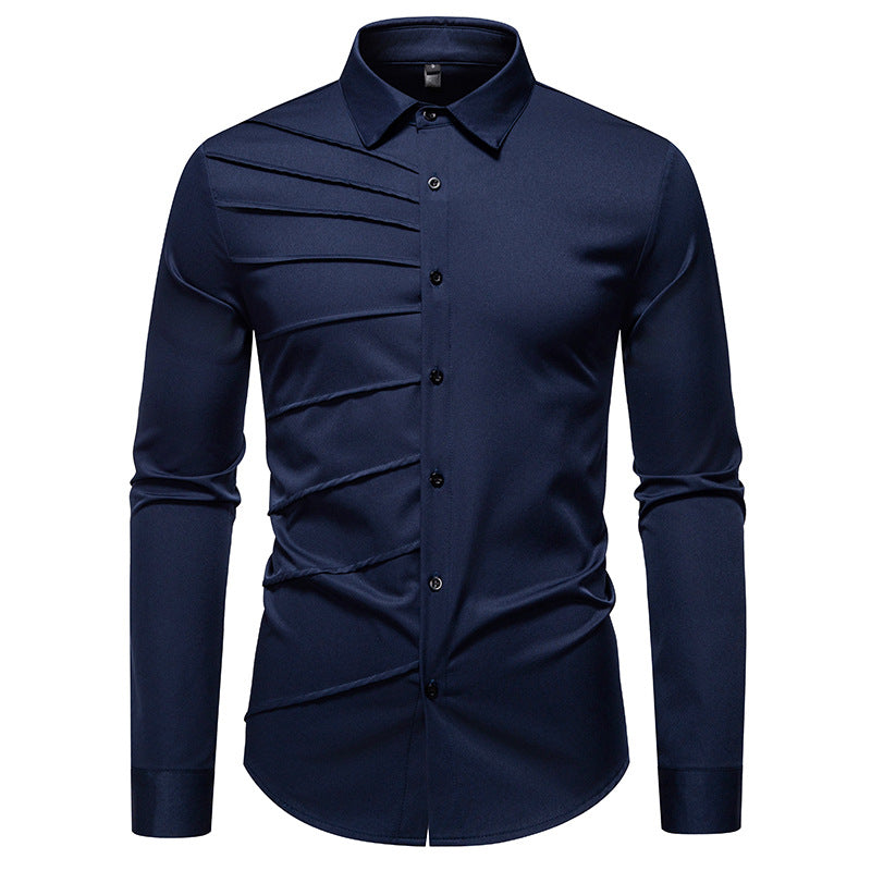 Men's Tailored Business Shirt with Diagonal Pleat Design Mune Fashion