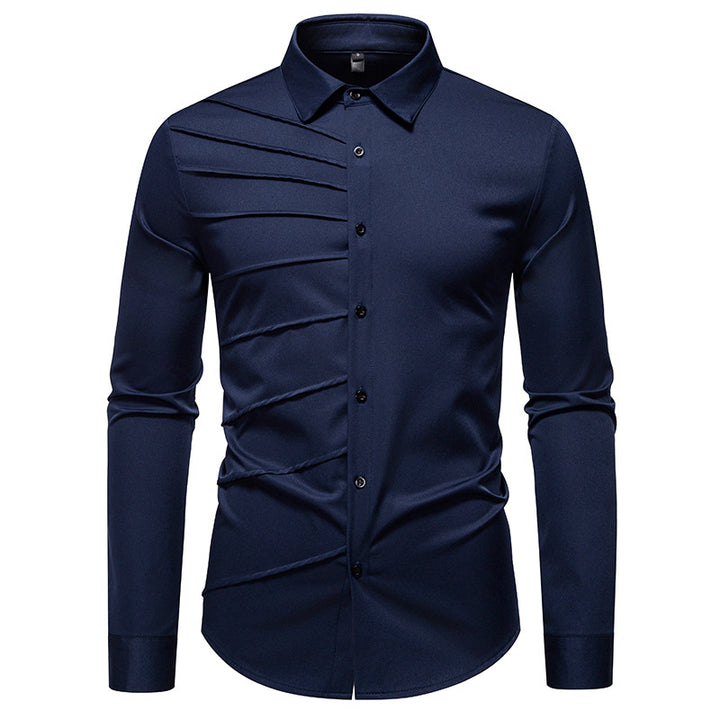 Men's Tailored Business Shirt with Diagonal Pleat Design Mune Fashion