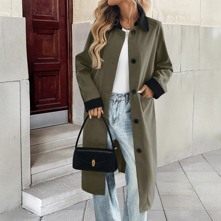 Women's long trench coat with contrast collar and cuffed sleeves Mune Fashion