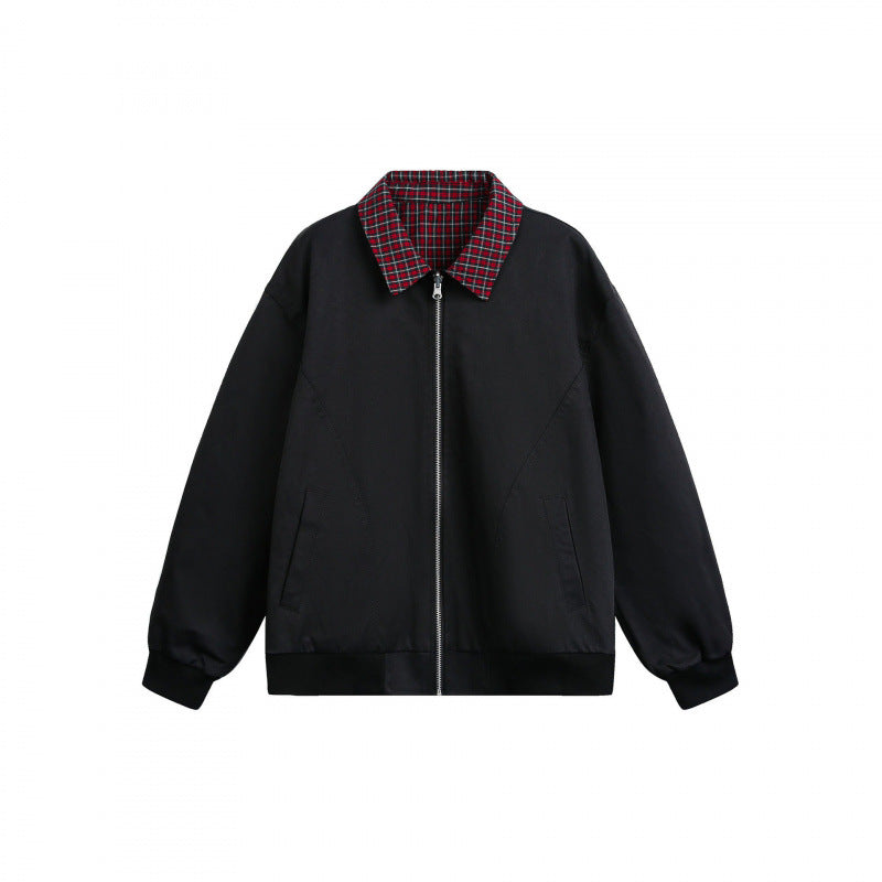 Unisex Reversible Zipper Jacket with Checkered Pattern and Smooth Back Mune Fashion