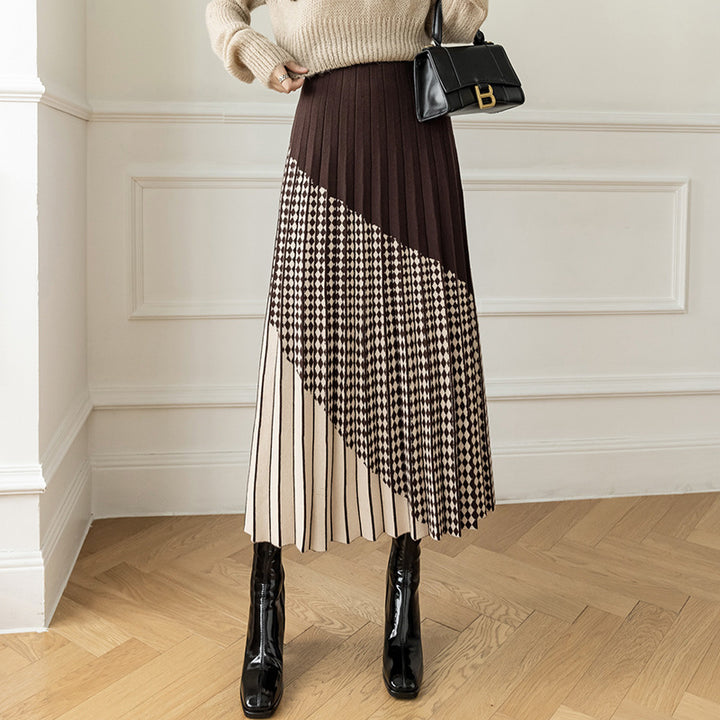 Women's Pleated Maxi Skirt with Geometric Pattern Mune Fashion