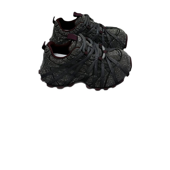 Women's Glittering Outdoor Sneakers with Sculpted Outsole and Elastic Strap Design Mune Fashion