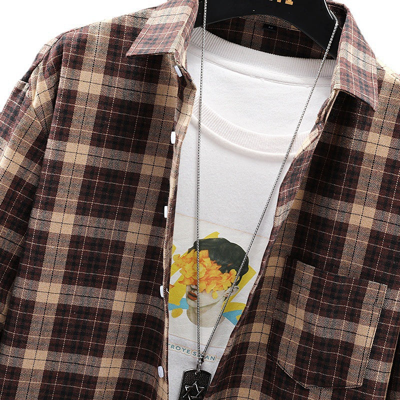 Men's brushed cotton flannel shirt plaid wide cut with breast pocket Mune Fashion