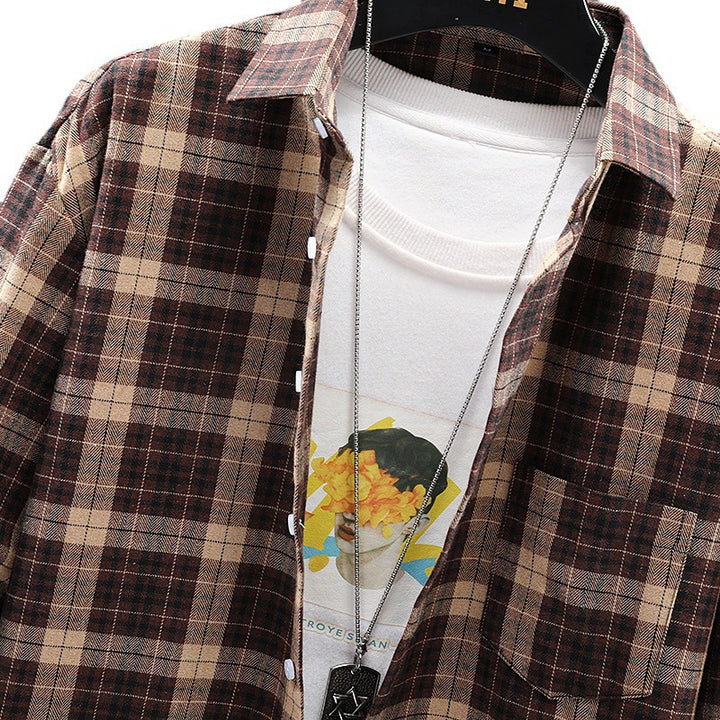 Men's brushed cotton flannel shirt plaid wide cut with breast pocket Mune Fashion