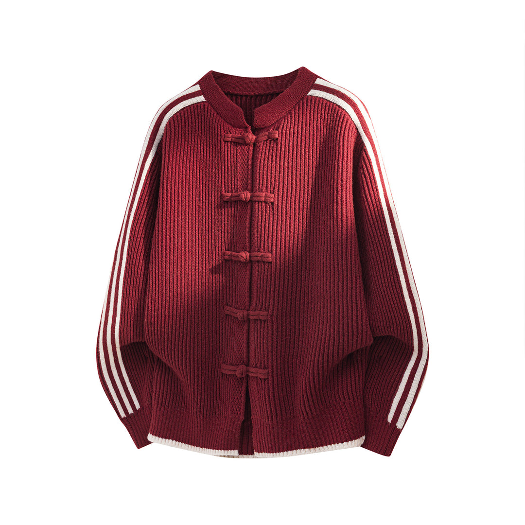 Women's Oversized Cardigan with Toggle Closures and Contrast Stripes Mune Fashion