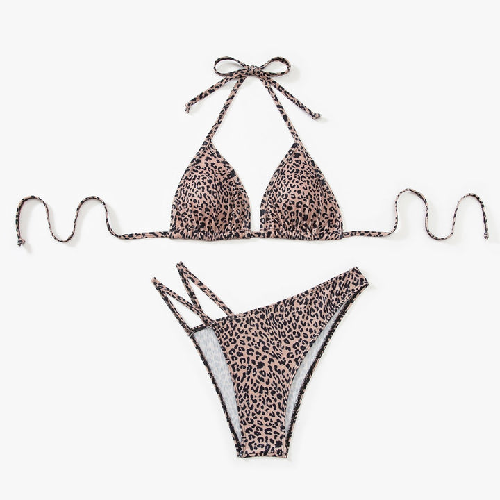 Ladies triangle bikini with adjustable straps and fashionable leopard pattern Mune Fashion