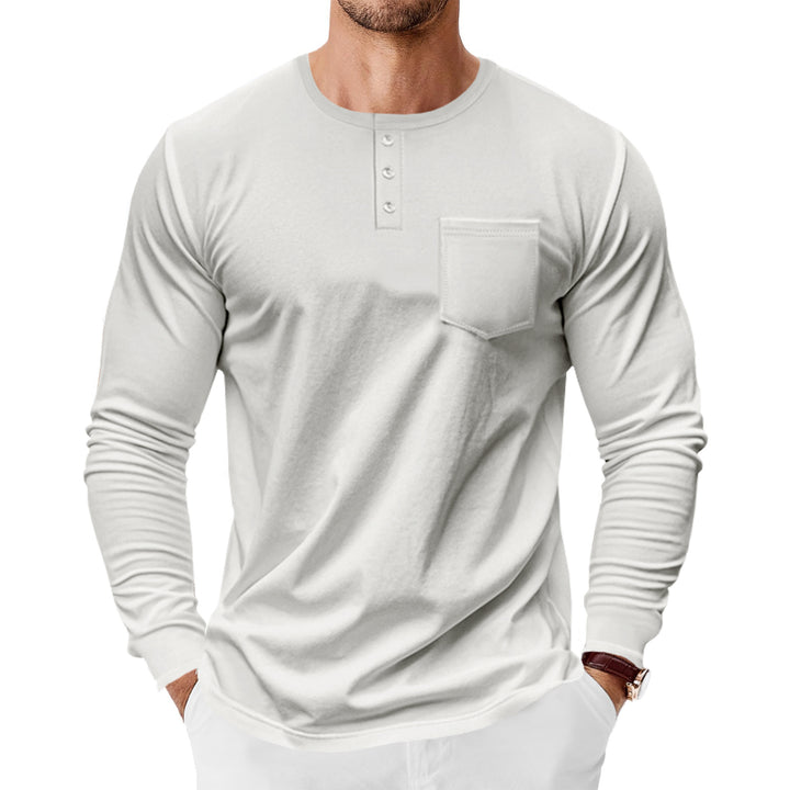 Men's long sleeve Henley shirt with chest pocket and fine cotton stretch cut Mune Fashion