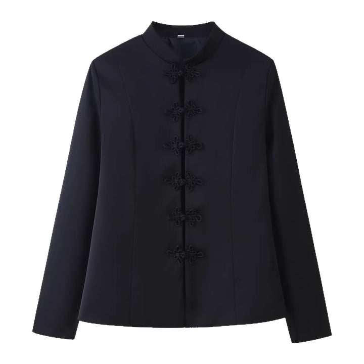 Women's Tailored Short Jacket in Mandarin Style with Decorative Knots Mune Fashion