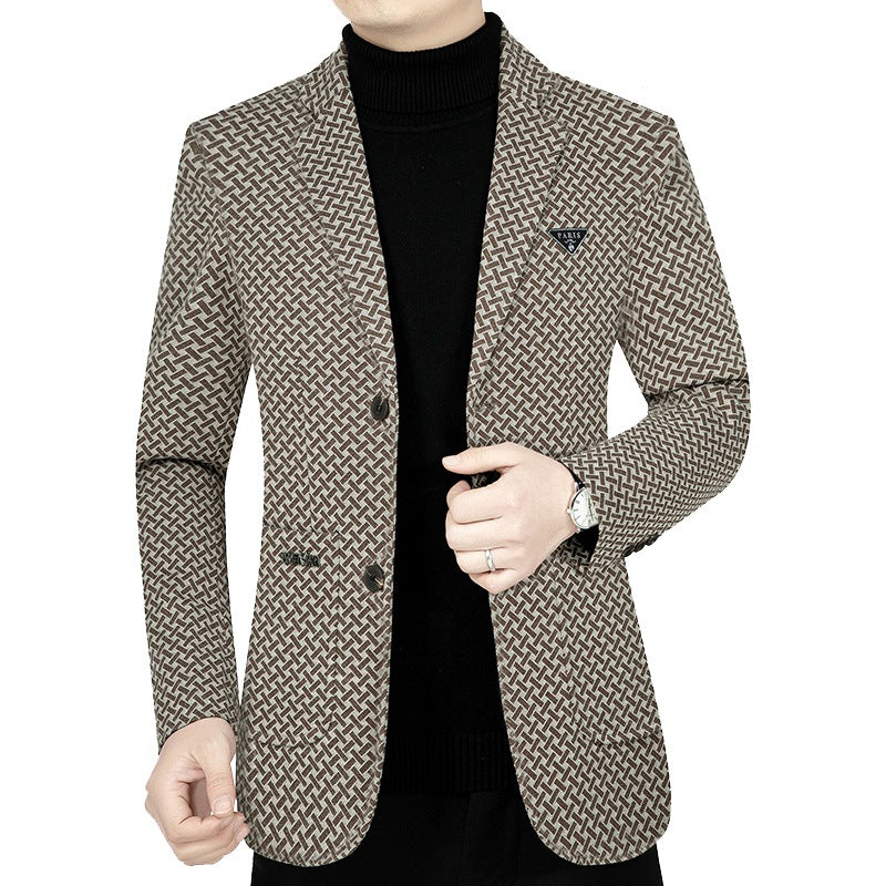 Men's Slim Fit Blazer with Geometric Pattern and Light Stretch Mune Fashion