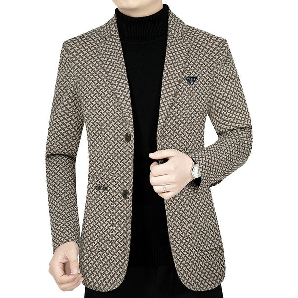 Men's Slim Fit Blazer with Geometric Pattern and Light Stretch Mune Fashion